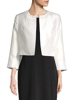 Kasper Embellished Jewel Neck Open Front Jacket