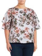 Lord & Taylor Plus Tiered Floral Linen Top