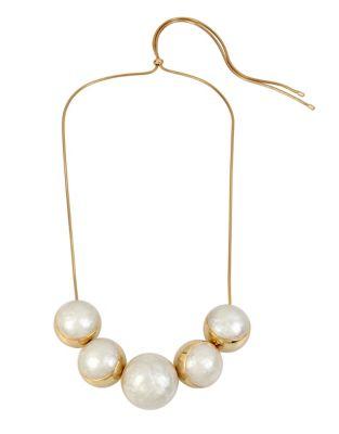H Halston Rising Moon Crystal And White Pearlized Ball Frontal Necklace