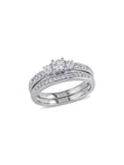Sonatina Two-piece 14k White Gold And Diamond 3-stone Bridal Rings Set