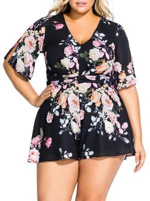 City Chic Plus Tuscan V-neck Playsuit