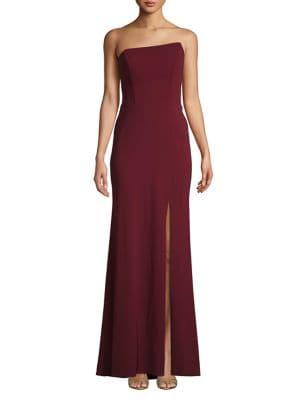 Betsy & Adam Strapless Asymmetrical Slit Gown