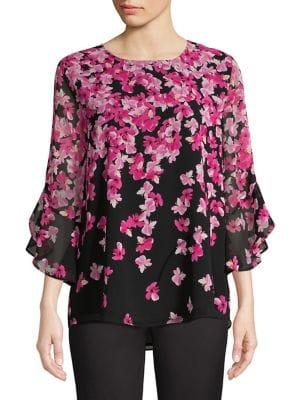 Calvin Klein Floral Ruffle-sleeve Top