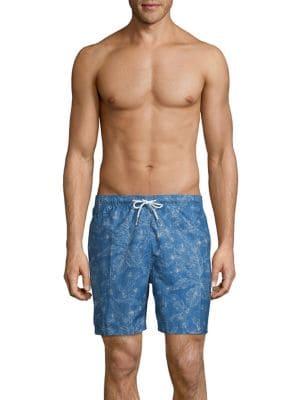Black Brown Tropical Printed Swim Trunks