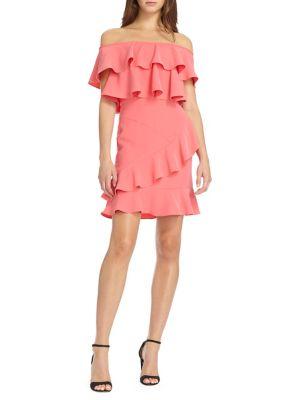 Ml Monique Lhuillier Off-the-shoulder Ruffle Tiered Dress