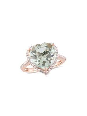 Sonatina Heart 14k Rose Gold, Green Amethyst And Diamond Halo Ring