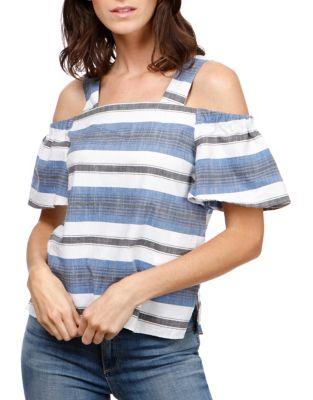 Lucky Brand Striped Cold-shoulder Cotton Top