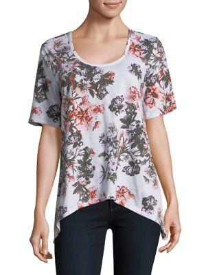 Lord & Taylor Petite Floral Asymmetrical Cotton Tee