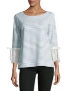 Karl Lagerfeld Paris Striped Lace Bell Sleeve Top