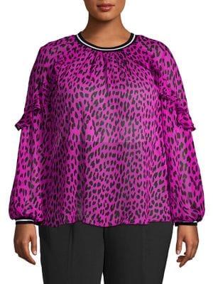 Rachel Rachel Roy Plus Leopard Varsity Striped Ruffle Blouse