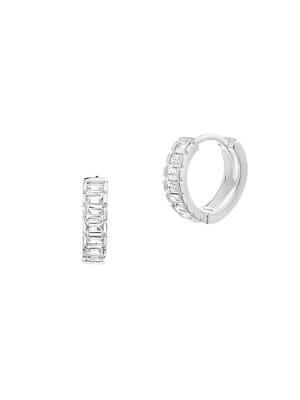 Lord & Taylor Sterling Silver & Emerald-cut Crystal Huggie Earrings