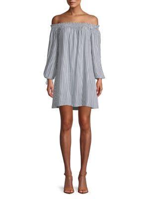 Bb Dakota Striped Off-the-shoulder Shift Dress