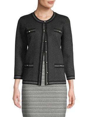 Karl Lagerfeld Paris Houndstooth-print Cotton-blend Cardigan