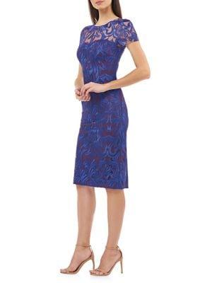 Js Collections Embroidered Short-sleeve Cocktail Dress