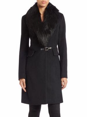 Ivanka Trump Faux Fur-trimmed Wool Blend Coat