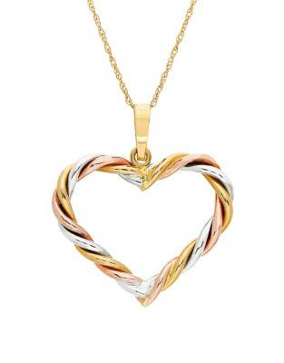 Lord & Taylor 14k Tri-tone Gold Braided Heart Pendant Necklace