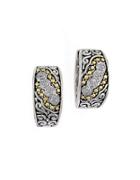 Effy Balissima Sterling Silver, Diamond And 18k Yellow Gold Etched Hoop Earrings