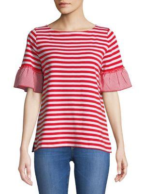 Rafaella Petite Striped Bell-sleeve Cotton Tee