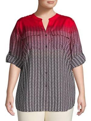 Calvin Klein Plus Printed Roll Tab Blouse