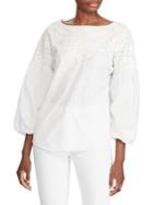 Lauren Ralph Lauren Embroidered Puff-sleeve Cotton Top