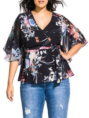 City Chic Plus Flourished V-neck Top