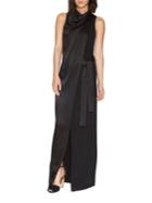 Halston Heritage Draped Belted Satin Gown