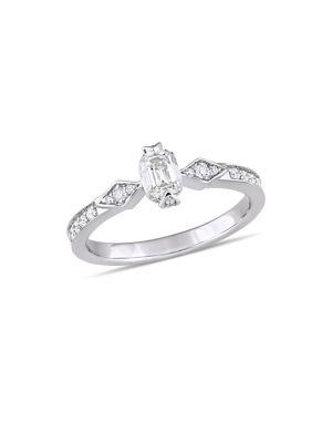 Sonatina 14k White Gold, Emerald And Round Diamond Vintage Engagement Ring