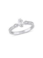 Sonatina 14k White Gold, Emerald And Round Diamond Vintage Engagement Ring