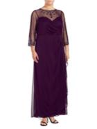 Xscape Sheer-sleeve Embellished Dress
