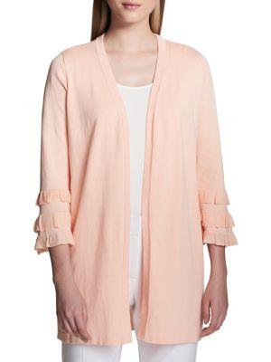 Calvin Klein Plus Ruffle Trim Open Cardigan