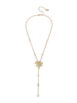 Miriam Haskell Coral Reign Goldtone, Faux Pearl & Crystal Leaf Y-necklace