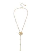 Miriam Haskell Coral Reign Goldtone, Faux Pearl & Crystal Leaf Y-necklace