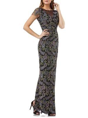 Js Collections Embroidered Lace Column Gown