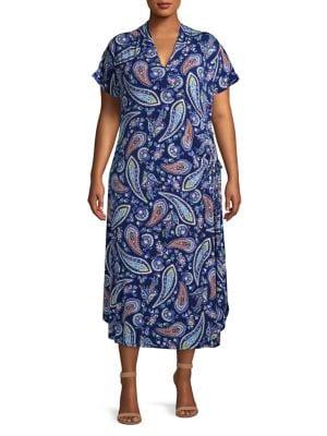 Rafaella Plus Paisley Side-tie Midi Dress