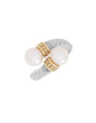 Lord & Taylor 7mm White Oval Freshwater Pearl, 14k Yellow Gold And Sterling Silver Ring