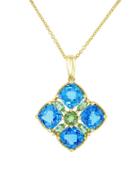 Effy Blue Topaz, Peridot & 14k Yellow Gold Pendant Necklace