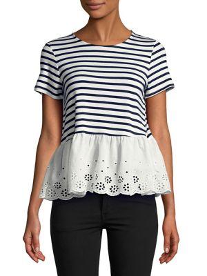 Design Lab Lord & Taylor Striped Eyelet-hem Tee