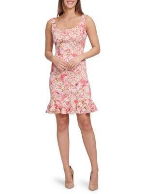 Kensie Sleeveless Printed Lace Flounce Dress