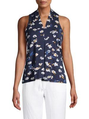 Joan Vass Sleeveless Printed Chiffon Top