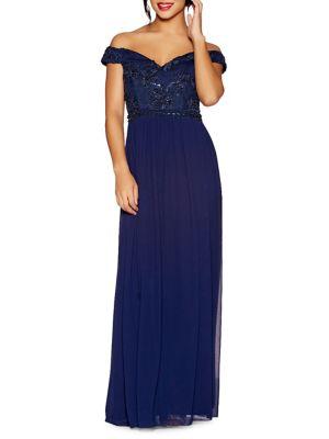 Quiz Bardot Embroidered Off-the-shoulder Gown