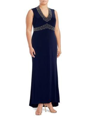 Betsy & Adam Plus Beaded Floor-length Dress