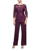 Alex Evenings Plus Plus Two Piece Stretch Tulle Blouse And Pants