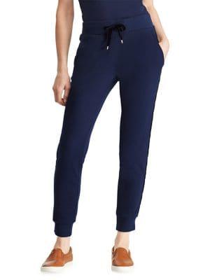 Lauren Ralph Lauren Velvet-trimmed Cotton Jogger Pants