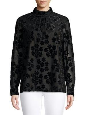 Karl Lagerfeld Paris Metallic Floral-print Top