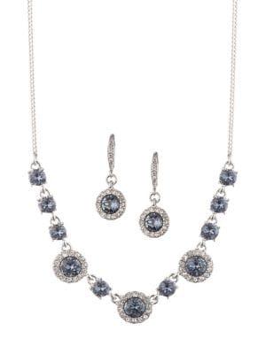 Givenchy Silvertone & Crystal Earrings & Necklace Set