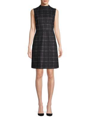 Ellen Tracy Plaid Mockneck Fit-&-flare Dress