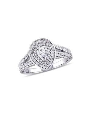 Sonatina 14k White Gold, 1 Tcw Pear & Round Diamond Raised Halo Engagement Ring