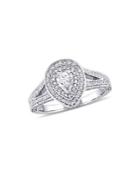 Sonatina 14k White Gold, 1 Tcw Pear & Round Diamond Raised Halo Engagement Ring