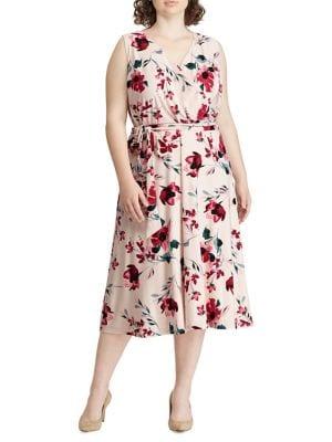 Lauren Ralph Lauren Plus Floral Jersey Surplice Dress
