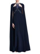 Marchesa Notte Embellished Cape A-line Gown